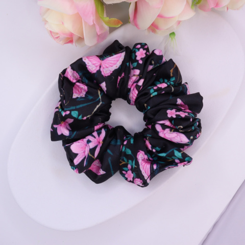 Gumka do włosów - scrunchie L pink butterfly Gumka do włosów - scrunchie L pink butterfly