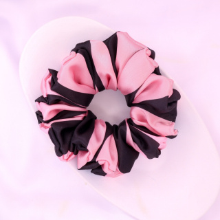 Gumka do włosów - scrunchie L czarno różowe paski