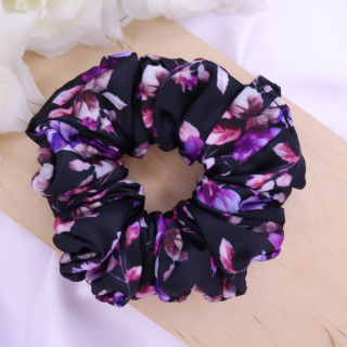 Gumka do włosów - scrunchie L fioletowe kwiaty