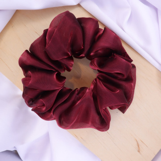 Gumka do włosów - scrunchie L z organzy bordo
