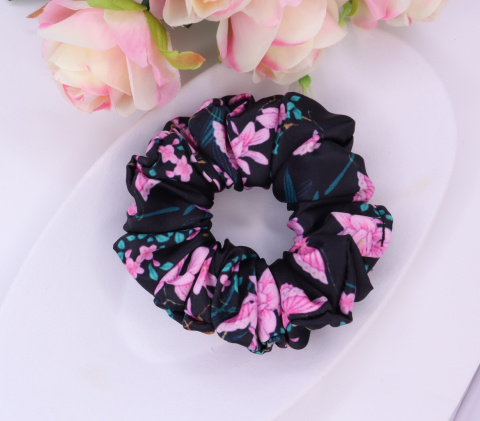 Gumka do włosów - scrunchie M pink butterfly