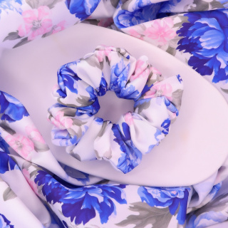 Gumka do włosów - scrunchie M niebieskie kwiaty