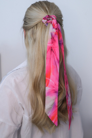 Gumka do włosów - scrunchie ze wstążką pink mirage