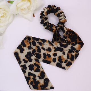Gumka do włosów - scrunchie ze wstążką panterka