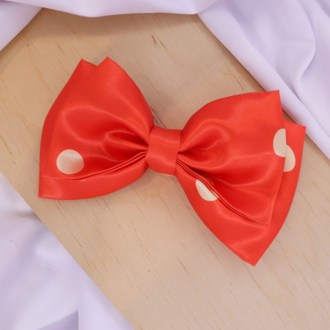 Kokarda do włosów satynowa podwójna czerwona w kropki